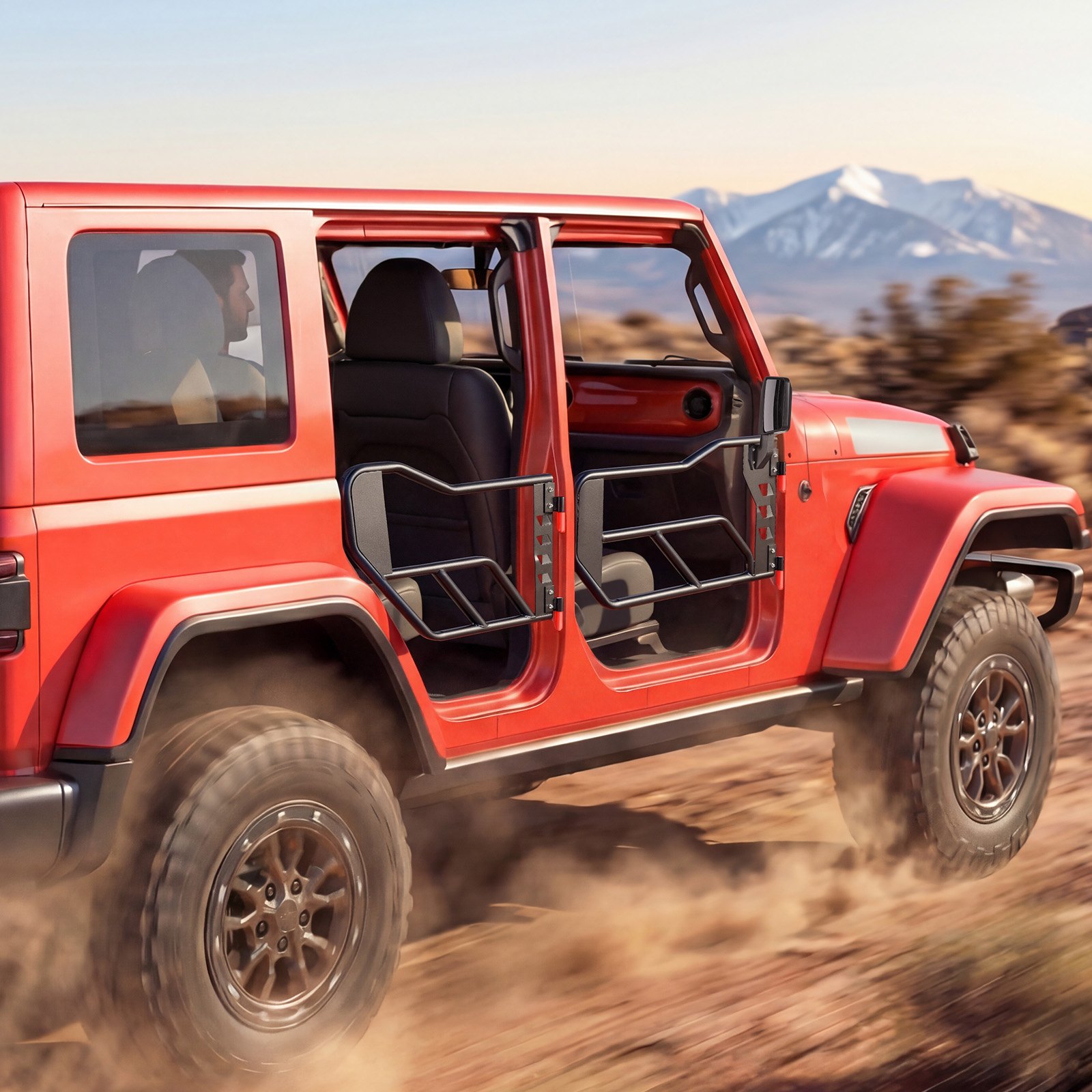 VEVOR Puertas Tubulares para Jeep, 4 Puertas Medias Tubulares Delanteras y Traseras de Acero, con Espejos Retrovisores Laterales, Compatibles con Jeep Wrangler JL 2018-2026 y Gladiator JT 2020-2026