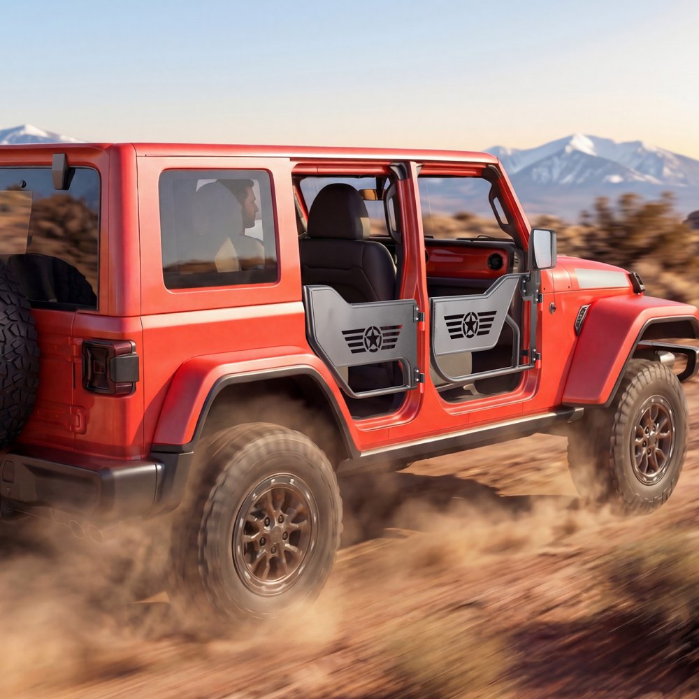VEVOR Puerta Tubular para Jeep, 4 Puertas, Compatibles con Jeep Wrangler JL JLU Gladiator JT 4XE 2018-2026, Puertas de Tubo Delanteras y Traseras de Acero con Espejos Laterales y Almohadilla de Goma