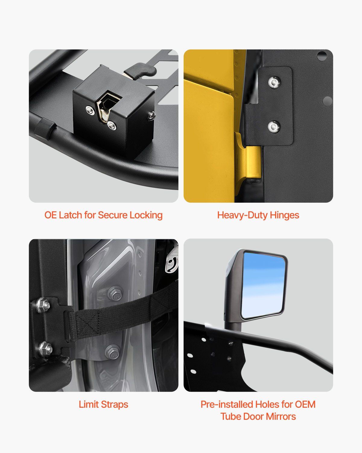 VEVOR Puertas Tubulares, 4 Puertas, Estilo Caza, con Espejos Retrovisores Certificados por DOT, con Almohadillas de Goma y Tubo Acero Reforzado, para Jeep Wrangler JK 2007-2018, 910 x 473 x 92 mm