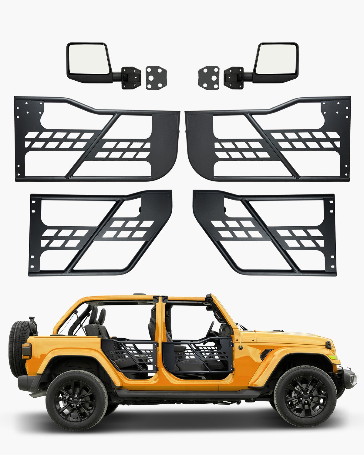 VEVOR Puertas Tubulares, 4 Puertas, Estilo Caza, con Espejos Retrovisores Certificados por DOT, con Almohadillas de Goma y Tubo Acero Reforzado, para Jeep Wrangler JK 2007-2018, 910 x 473 x 92 mm