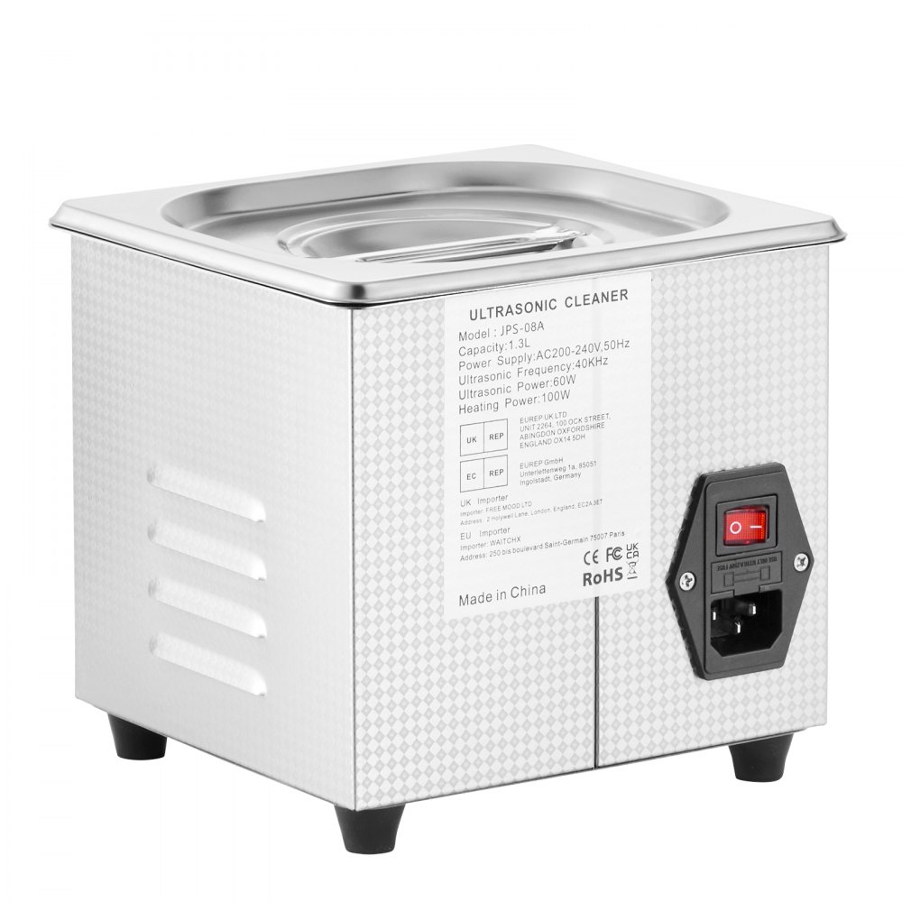 VEVOR Limpiador Ultrasónico 1,3L, 60W Limpiador Ultrasónico Profesional de Acero Inoxidable, Máquina de Limpieza Ultrasónica Potente Frecuencia de 40 kHz con Pantalla LED para Joyas, Reloj, Gafas