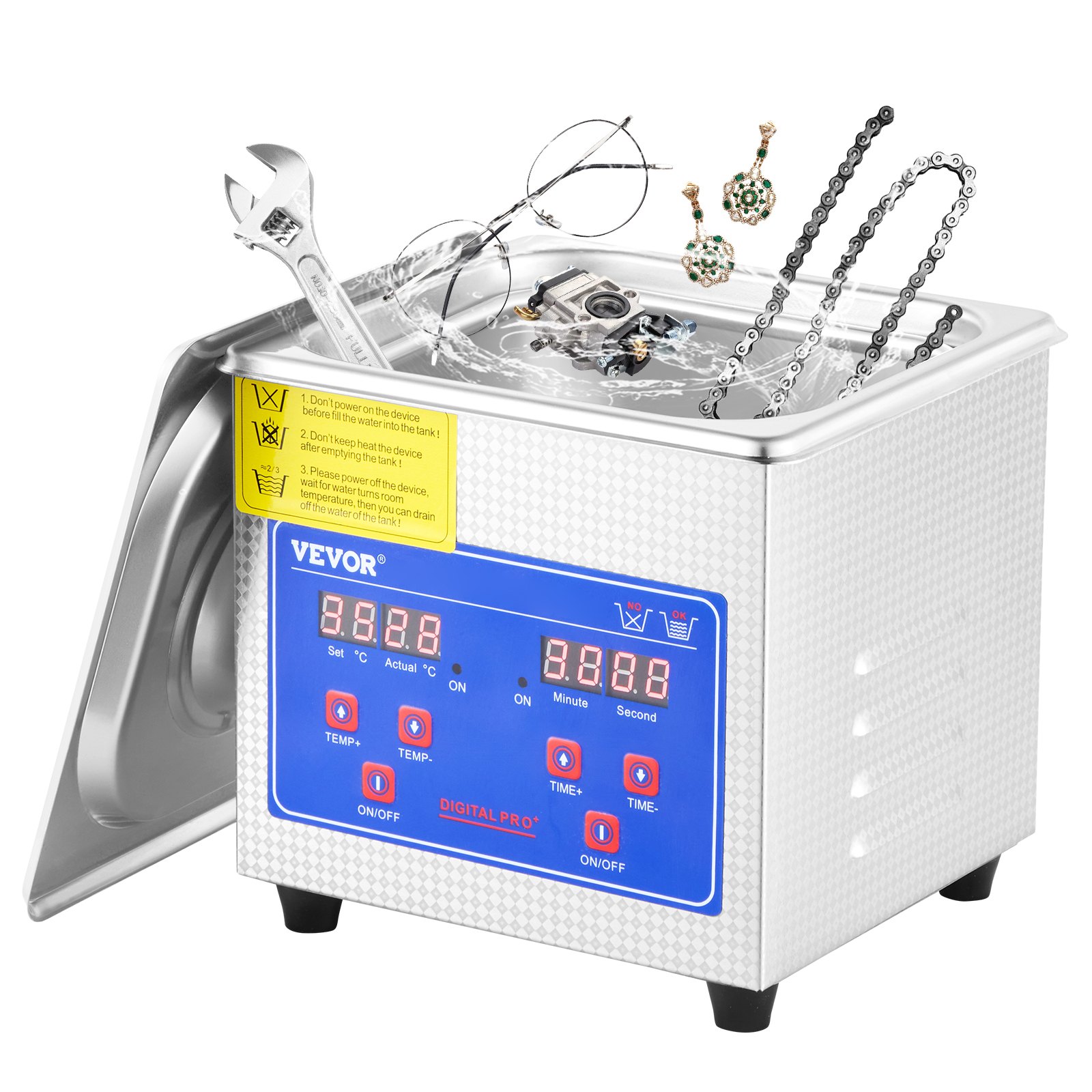 VEVOR Limpiador Ultrasónico 1.3L, 60W Limpiador Ultrasónico Profesional de Acero Inoxidable, Máquina de Limpieza Ultrasónica Potente Frecuencia de 40 kHz con Pantalla LED para Joyas, Reloj, Gafas