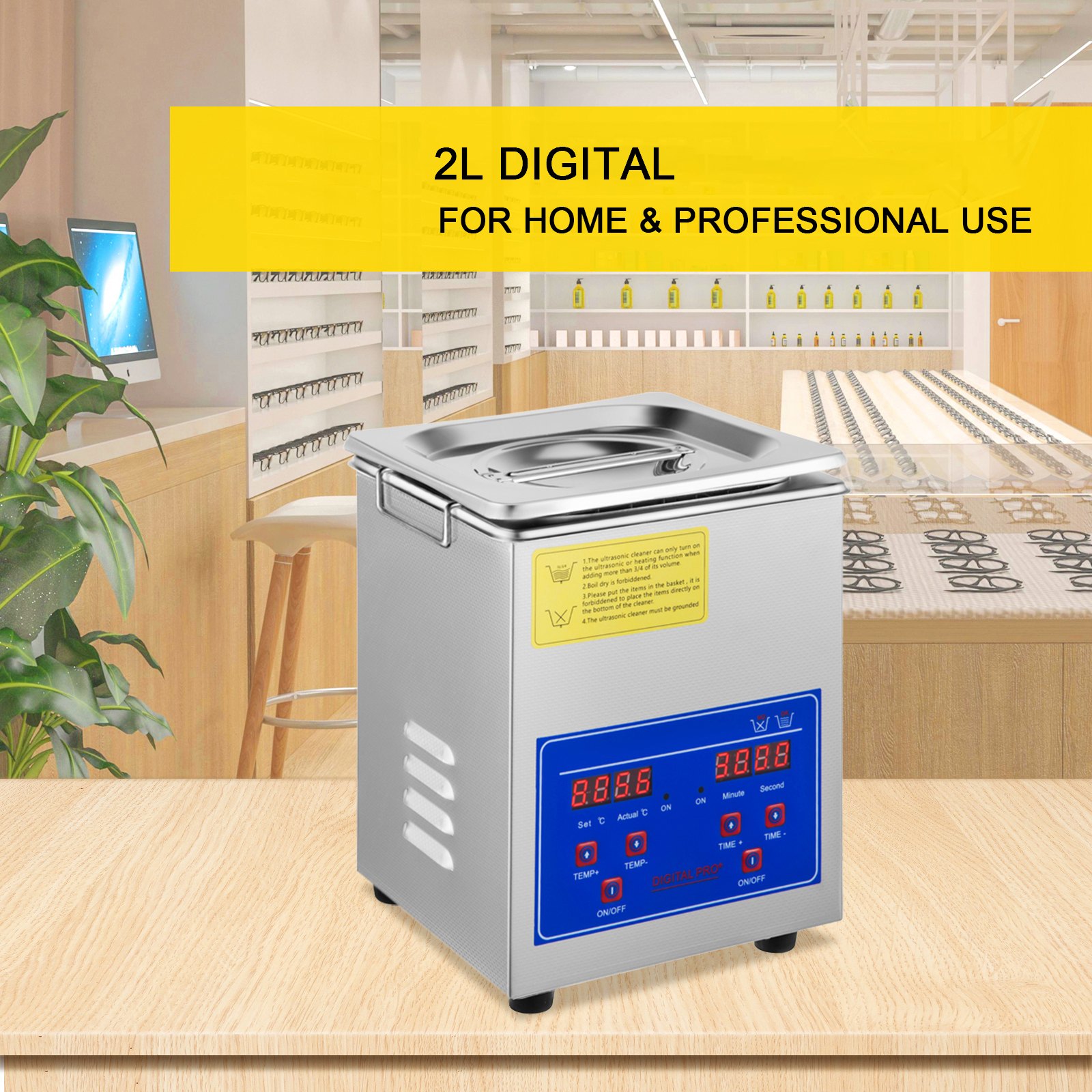 VEVOR Limpiador Ultrasónico 2L, 60W Limpiador Ultrasónico Profesional de Acero Inoxidable, Máquina de Limpieza Ultrasónica Potente Frecuencia de 40 kHz con Pantalla LED para Joyas, Reloj, Gafas