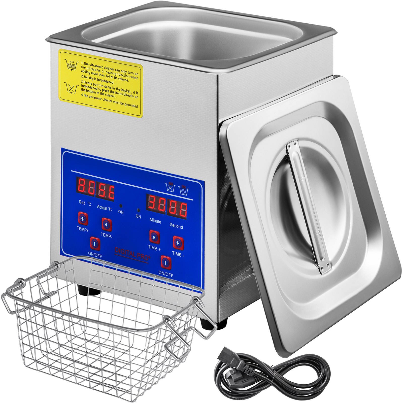 VEVOR Limpiador Ultrasónico 2L, 60W Limpiador Ultrasónico Profesional de Acero Inoxidable, Máquina de Limpieza Ultrasónica Potente Frecuencia de 40 kHz con Pantalla LED para Joyas, Reloj, Gafas