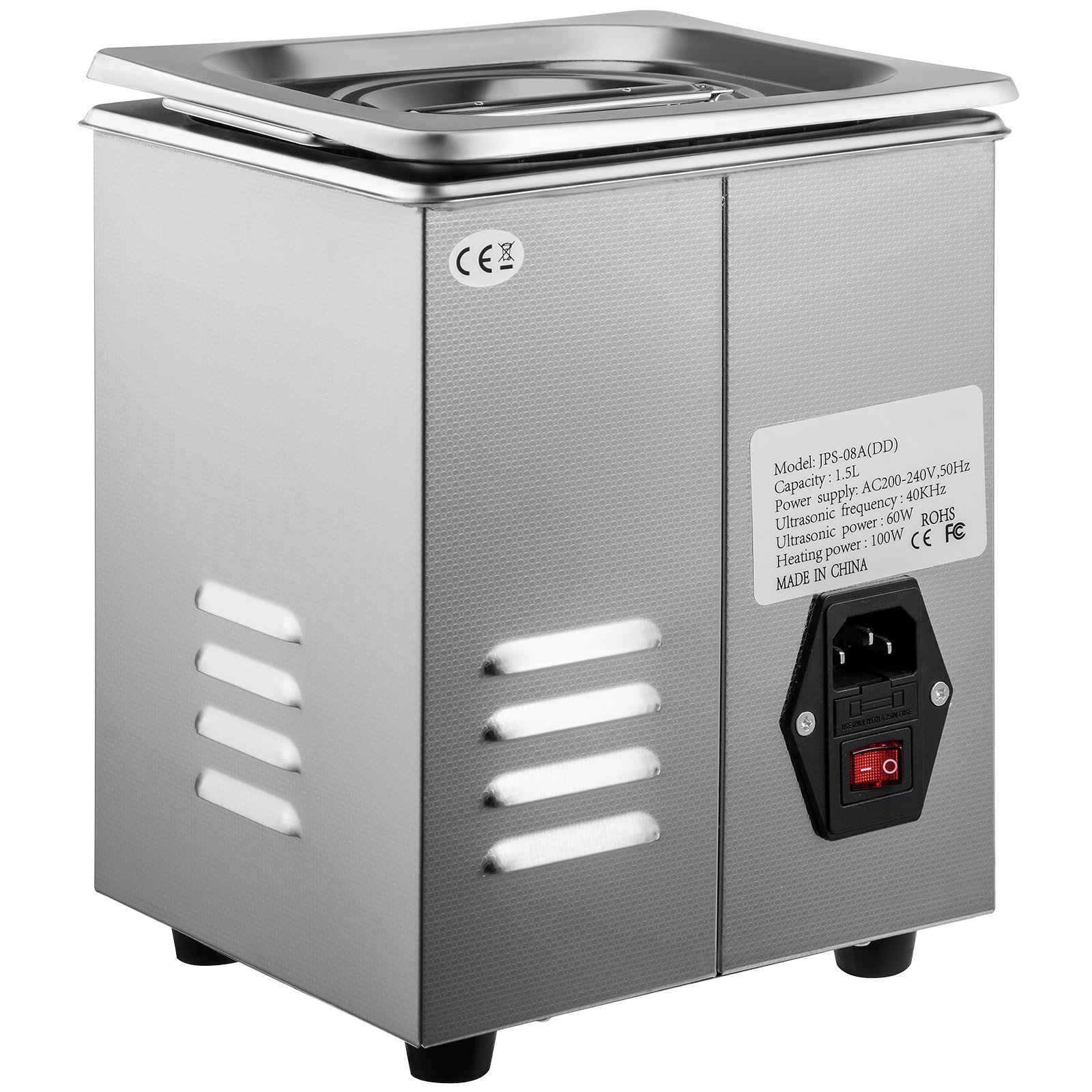 VEVOR Limpiador Ultrasónico 2L, 60W Limpiador Ultrasónico Profesional de Acero Inoxidable, Máquina de Limpieza Ultrasónica Potente Frecuencia de 40 kHz con Pantalla LED para Joyas, Reloj, Gafas