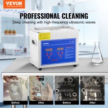 VEVOR Limpiador ultrasónico 3L, Limpiador Ultrasonidos Profesional, Máquina de Ultrasonido con Temporizador Digital, Temperatura Ajustable, para Limpieza de Joyas, Relojes, Laboratorio