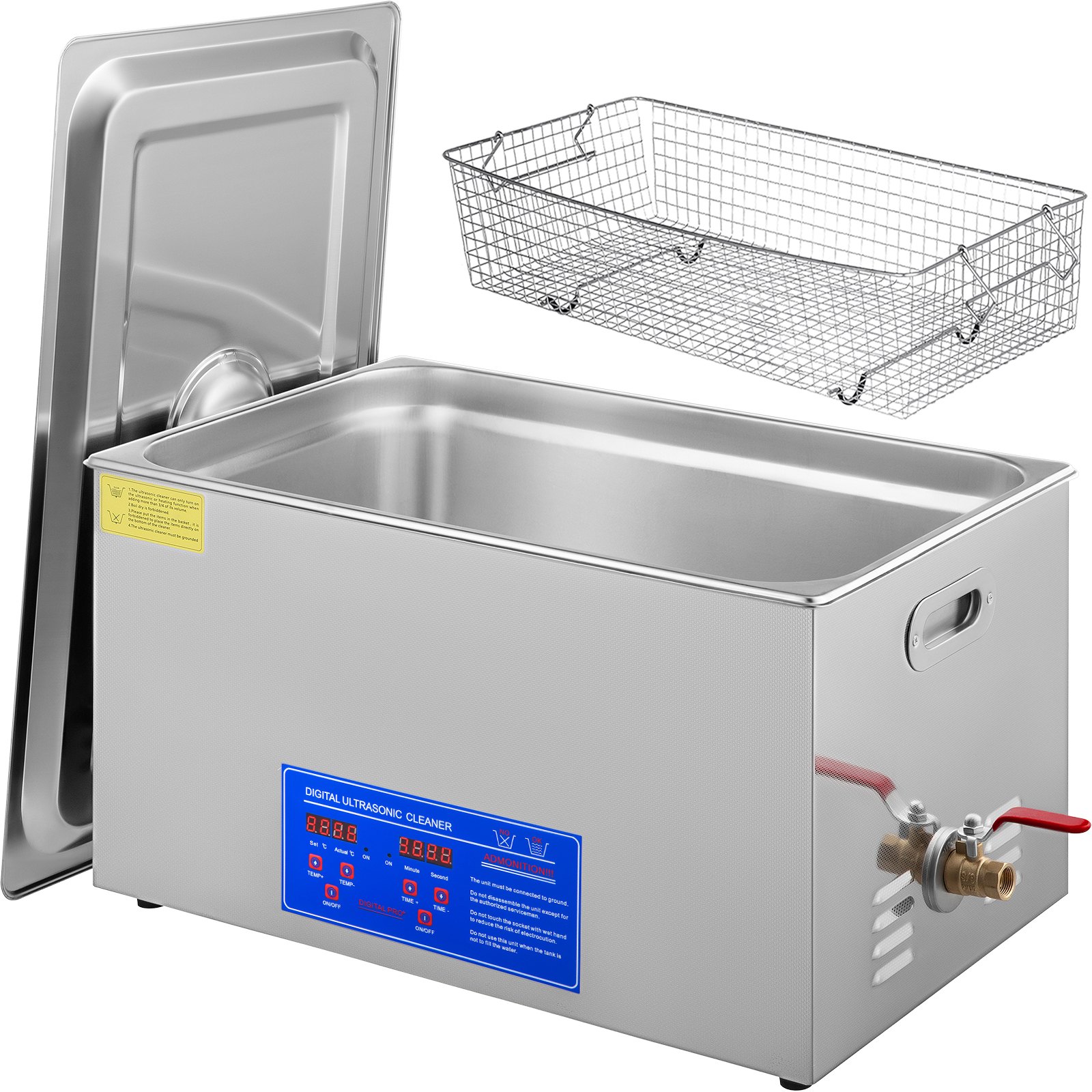 VEVOR Limpiador ultrasónico, 22L Limpiador Ultrasonidos Profesional de Acero Inoxidable, 480W Máquina de Ultrasonido con Temporizador Digital, Temperatura Ajustable, para Joyas, Relojes, Laboratorio