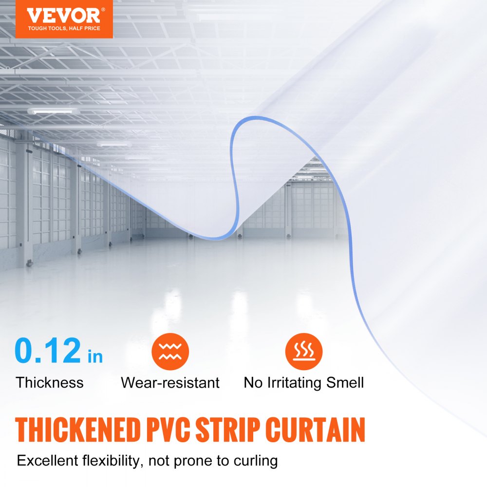 VEVOR Cortina Pvc Exterior Cortina de Puerta de Pvc Transparente 2500x30,5 cm Rollo Cortina de Tiras de Plástico a Prueba de Viento -20°C​ ~ 60°C​