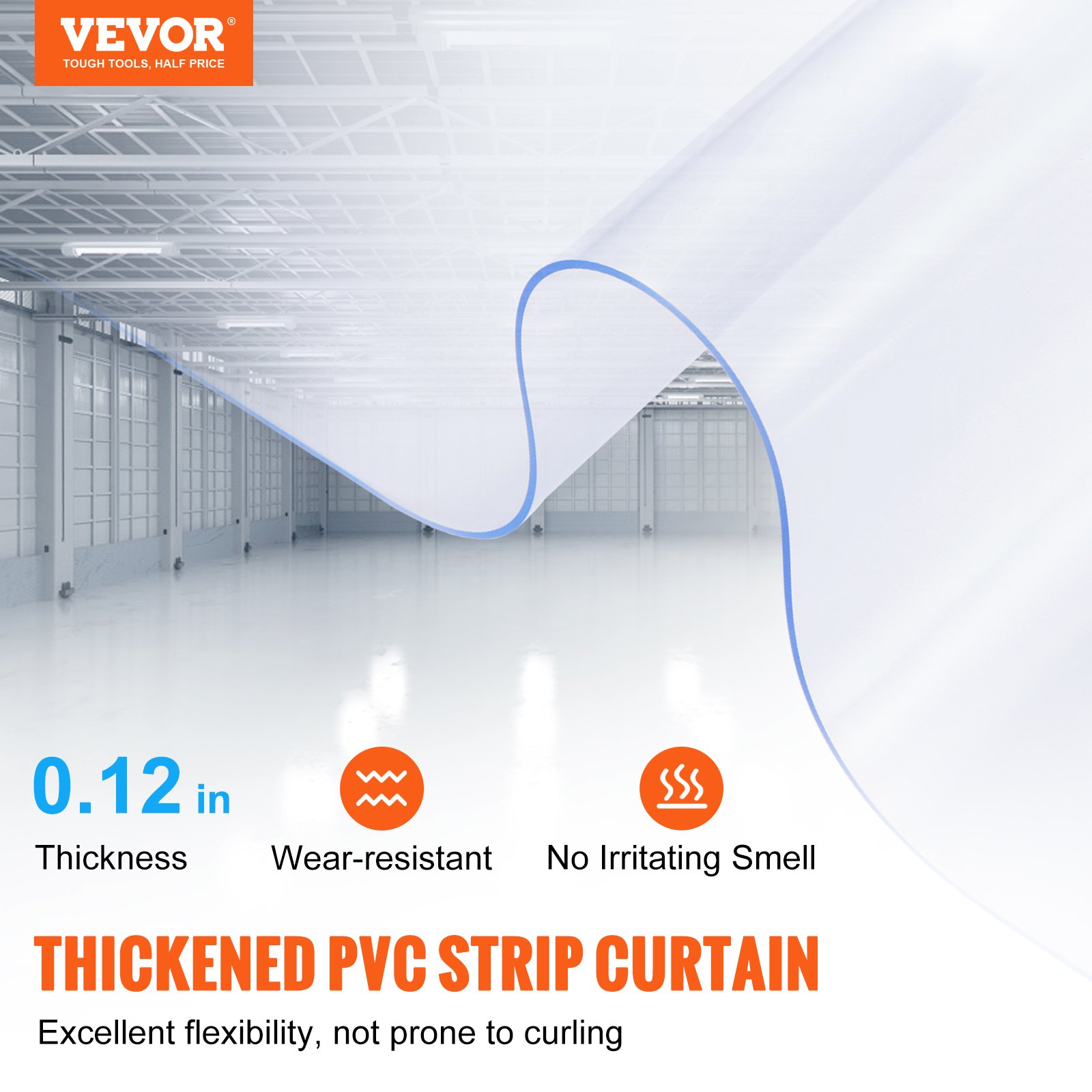 VEVOR Cortina Pvc Exterior Cortina de Puerta de Pvc Transparente 2500x30,5 cm Rollo Cortina de Tiras de Plástico a Prueba de Viento -20°C​ ~ 60°C​