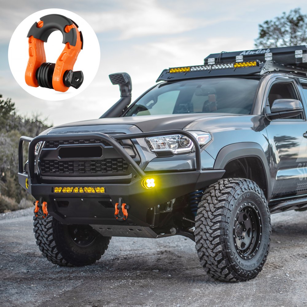 VEVOR 3/4 inch D-ring shackle, 2-pack alloy steel shackle, 30 ton breaking strength, with 7/8 inch screw pin, insulators and washers, heavy-duty recovery shackle for off-road vehicles such as Jeep trucks, orange