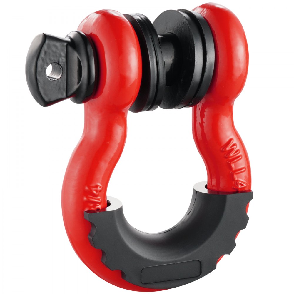 VEVOR Grillete con anilla en D de 3/4", paquete de 2 grilletes de acero de aleación de 62832 libras (28,5 toneladas) de resistencia a la rotura con pasador de tornillo de 7/8", aisladores y arandelas, grillete de recuperación de vehículos todoterreno resistente para camión Jeep, rojo