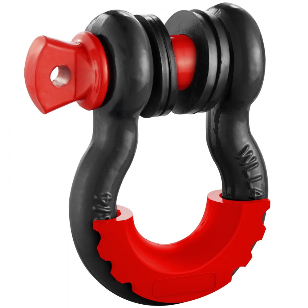 VEVOR Grillete con anilla en D de 3/4", paquete de 2 grilletes de acero de aleación de 62832 libras (28,5 toneladas) de resistencia a la rotura con pasador de tornillo de 7/8", aisladores y arandelas, grillete de recuperación de vehículos todoterreno resistente para camión Jeep, negro