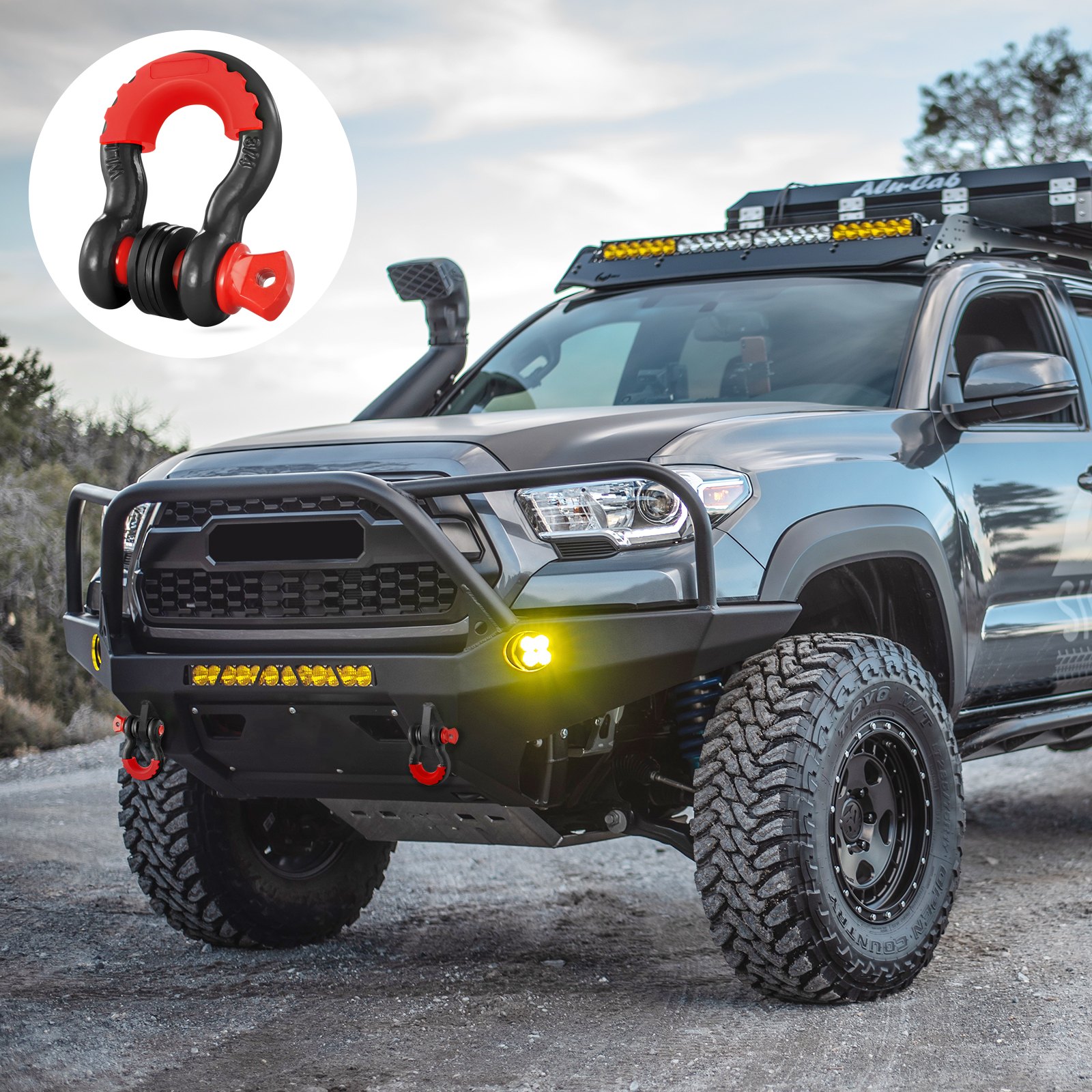 VEVOR 3/4 inch D-ring shackle, 2-pack alloy steel shackle, 28.5 ton breaking strength, with 7/8 inch screw pin, insulators and washers, heavy-duty recovery shackle for off-road vehicles such as Jeep trucks, black