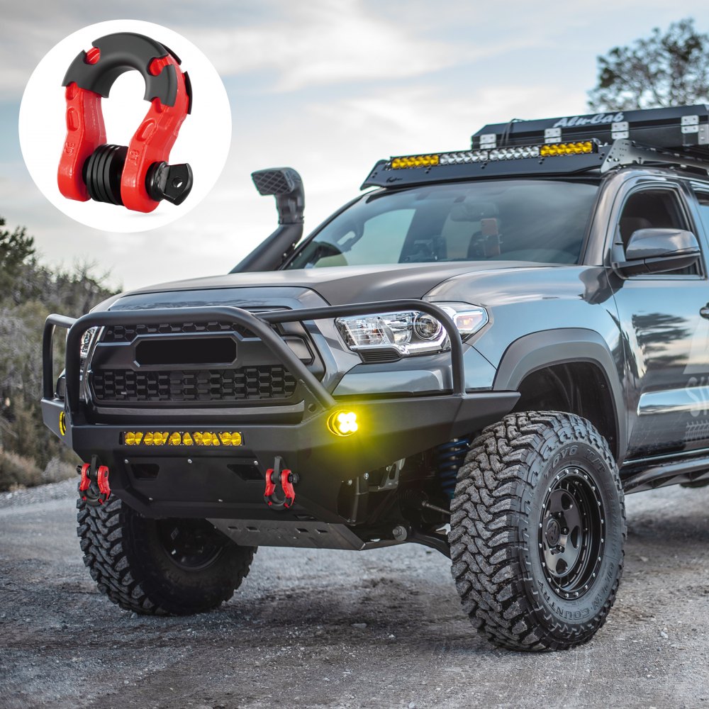 VEVOR Grillete con anilla en D de 3/4", paquete de 2 grilletes de acero de aleación de 66139 libras (30 toneladas) de resistencia a la rotura con pasador de tornillo de 7/8", aisladores y arandelas, grillete de recuperación de vehículos todoterreno resistente para camión Jeep, rojo