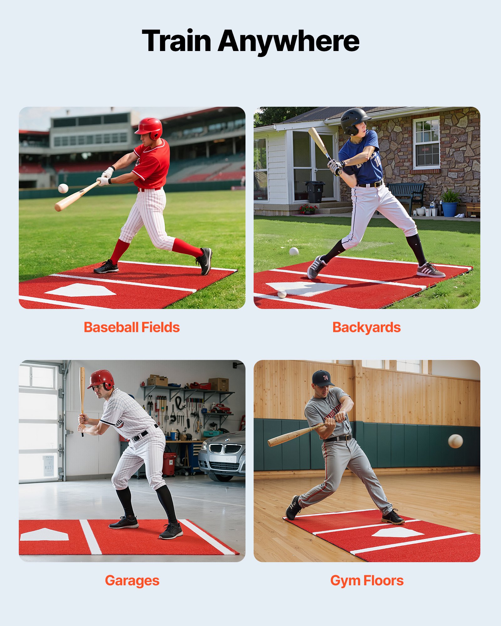 VEVOR Tapete de Bateo para Béisbol 300 x 116 cm Tapete de Lanzamiento de Sóftbol, Césped Sintético PP, Base de EVA, Alfombrilla de Entrenamiento de Béisbol para Interiores y Exteriores, Rojo