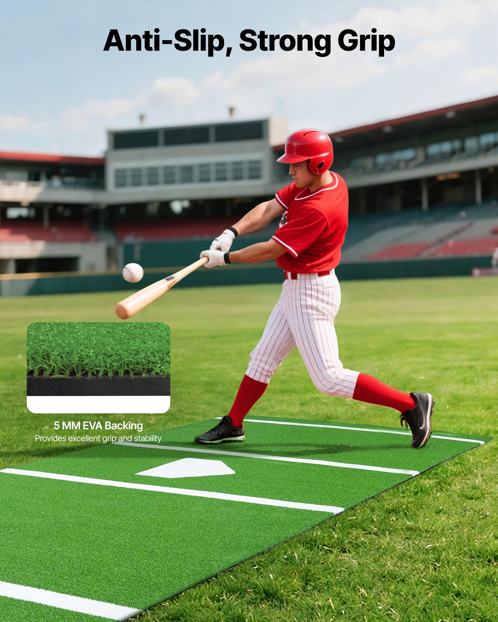 VEVOR Baseball Hitting Mat, 366x183cm Batting Cage Mat, Batters Box Turf Mats, Softball Batting Practice Equipment with Home Plate and Anti Fade Turf, Portable Training Aid for Indoor Outdoor, Green