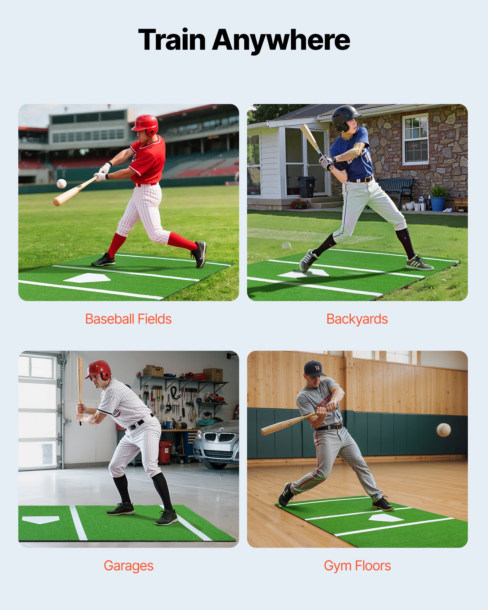 VEVOR Baseball Hitting Mat, 366x183cm Batting Cage Mat, Batters Box Turf Mats, Softball Batting Practice Equipment with Home Plate and Anti Fade Turf, Portable Training Aid for Indoor Outdoor, Green