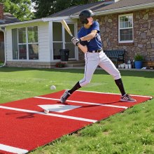 VEVOR Tapete de Bateo para Béisbol 366 x 183 cm Tapete de Lanzamiento de Sóftbol, Césped Sintético PP, Base de EVA, Alfombrilla de Entrenamiento de Béisbol para Interiores y Exteriores, Rojo