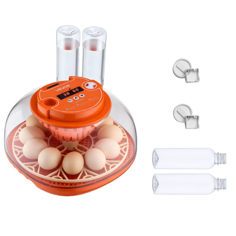 VEVOR Incubadora de 12 Huevos, Volteadora Automática con Luz LED, Control de Temperatura y Humedad, Ventana Transparente con Vista de 360°, para Granjas Domésticas, Pollitos, Patos, y Codornices