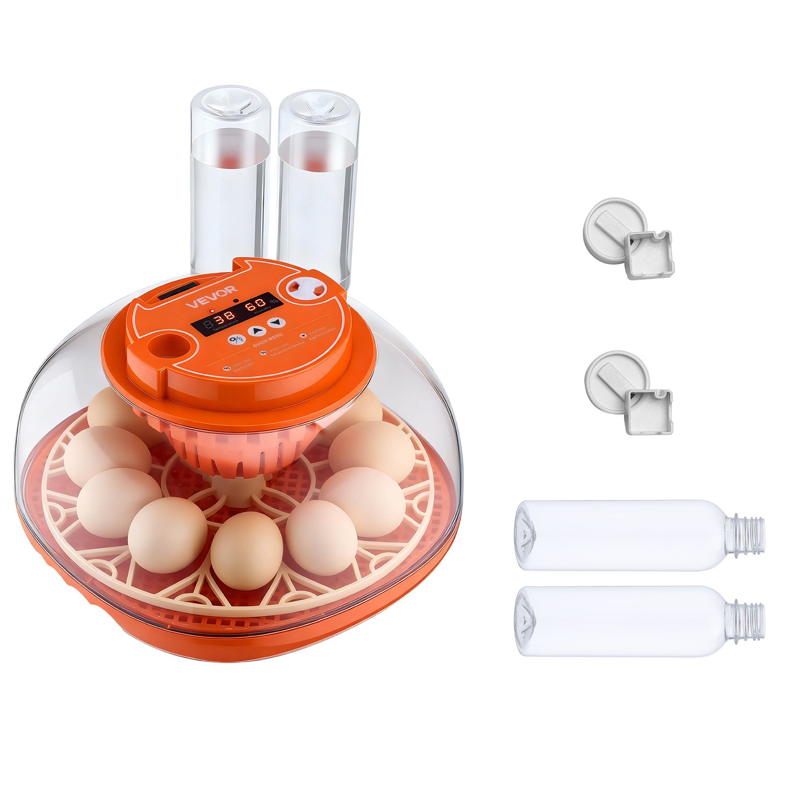 VEVOR Incubadora de 12 Huevos, Volteadora Automática con Luz LED, Control de Temperatura y Humedad, Ventana Transparente con Vista de 360°, para Granjas Domésticas, Pollitos, Patos, y Codornices