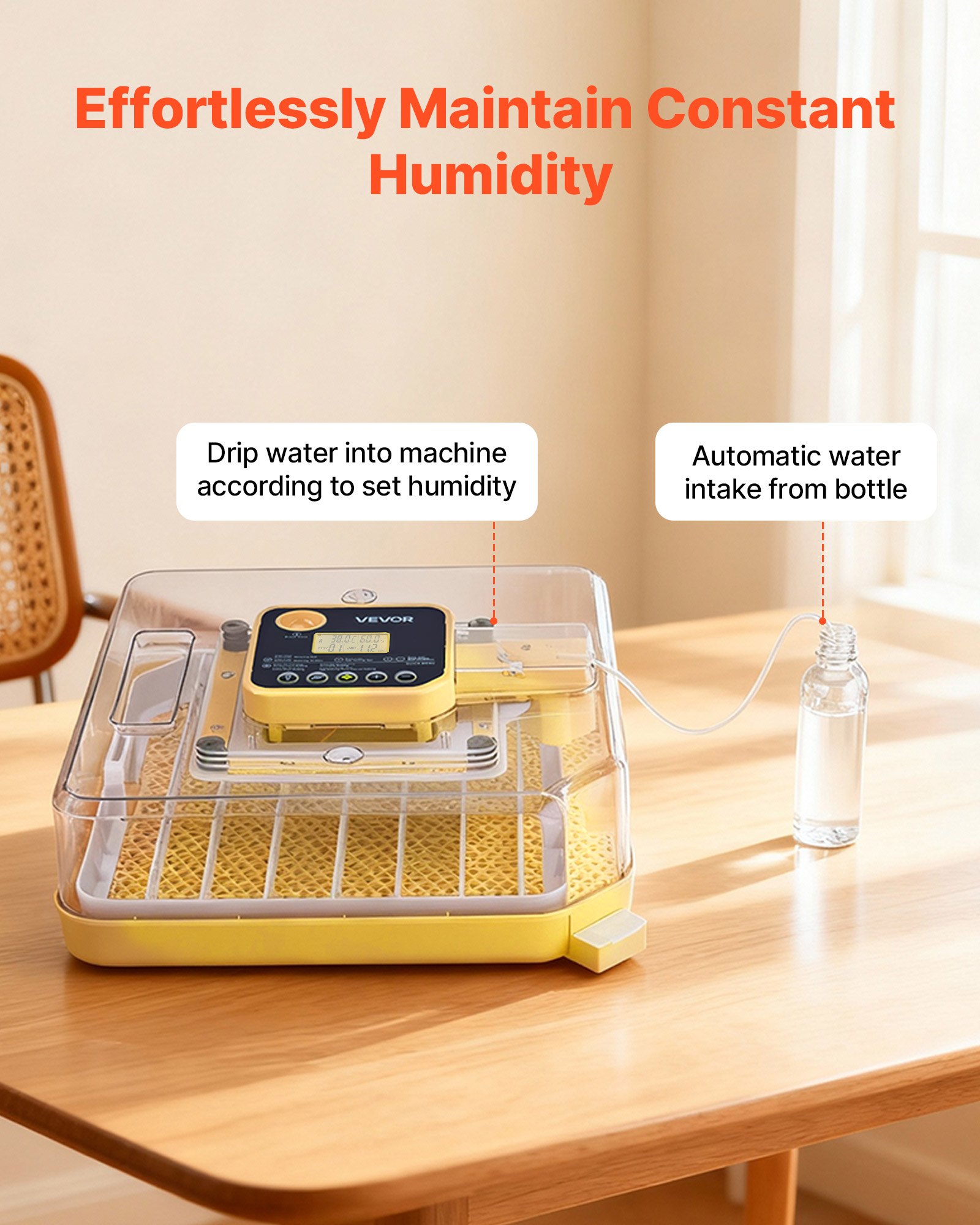 VEVOR Incubadora 48 Huevos, Volteadora Automática con Indicador LED, Pantalla de Temperatura y Control de Humedad, Ventana Transparente con Vista 360°, para Pollitos, Patos, Gansos y Codornices