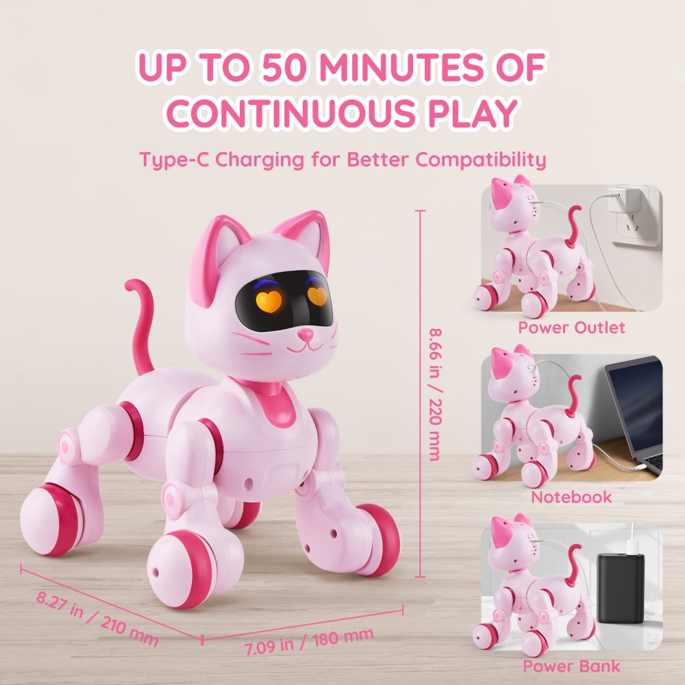 VEVOR Juguete robot para gatos con control remoto, mascota robótica interactiva inteligente programable con control táctil para niños, juguete acrobático que camina, canta y baila para niños de 3, 4, 5, 6, 7, 8 y 10 años