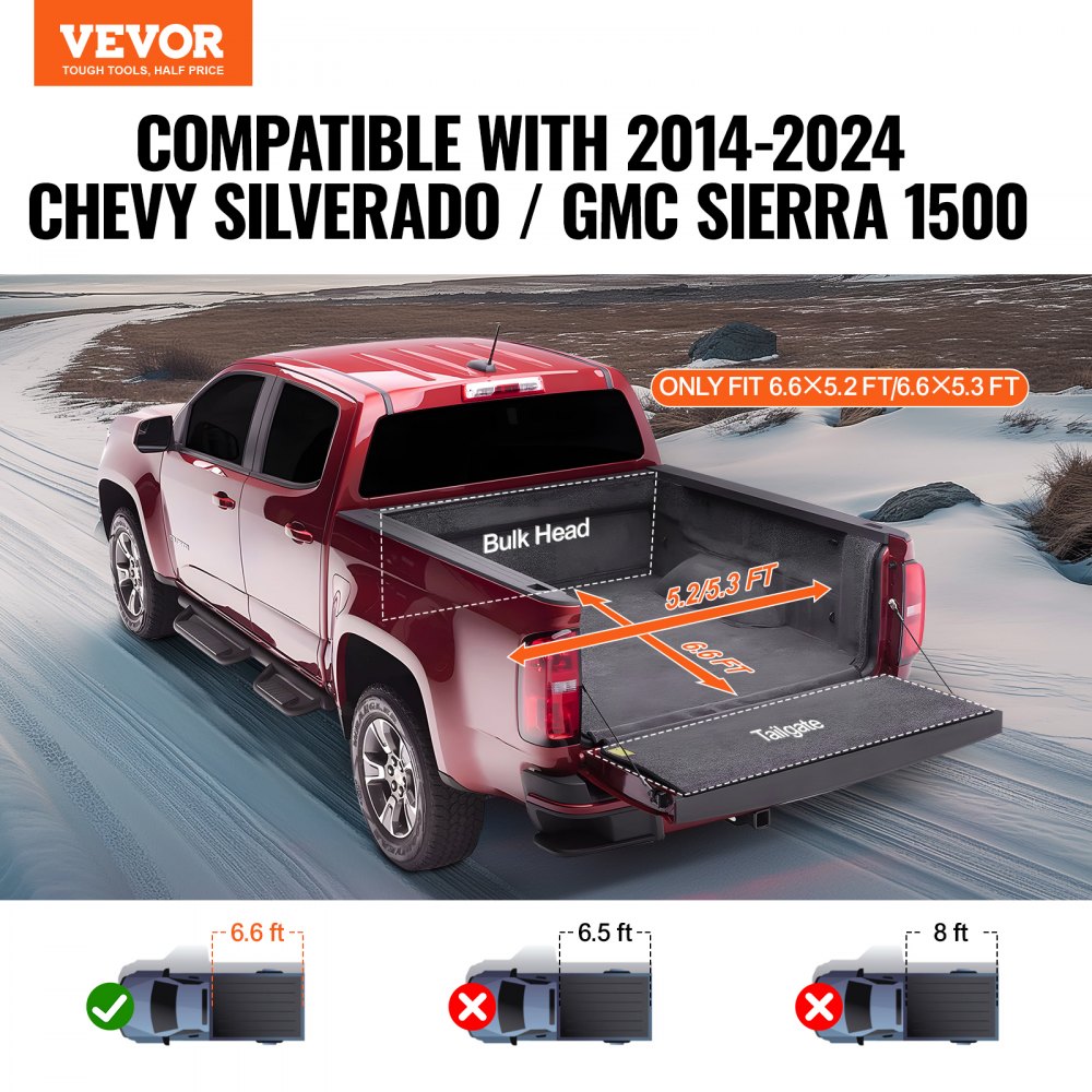 VEVOR Cubierta para Caja de Camión, Cubierta Enrollable para Caja de Camión, Compatible con Chevy Silverado/GMC Sierra 1500 2014-2024, para Caja de 2004 x 1582 mm/2017 x 1608 mm, Material de PVC Suave