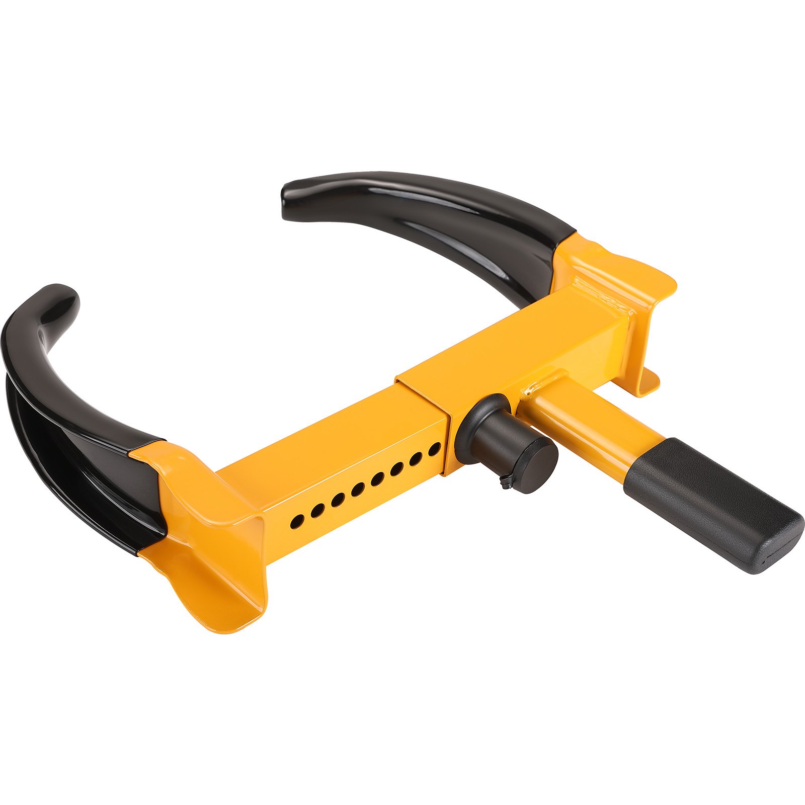 Bloqueo de rueda VEVOR amarillo y negro con brazo ajustable y manija de agarre para la seguridad del vehículo.
