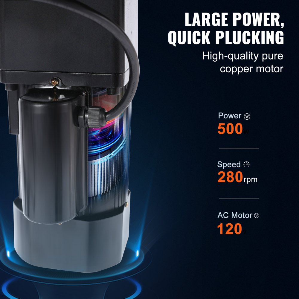 VEVOR Máquina Desplumadora de Pollos 280 rpm Desplumadora de Plumas con Tambor de Acero Inoxidable Dispositivo de Desplumado 108 Dedos Suaves Máquina Desplumadora de Aves de Alta Potencia de 500 W