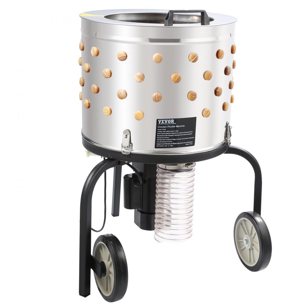 VEVOR Máquina Desplumadora de Pollos 280 rpm Desplumadora de Plumas con Tambor de Acero Inoxidable Dispositivo de Desplumado 108 Dedos Suaves Máquina Desplumadora de Aves de Alta Potencia de 500 W