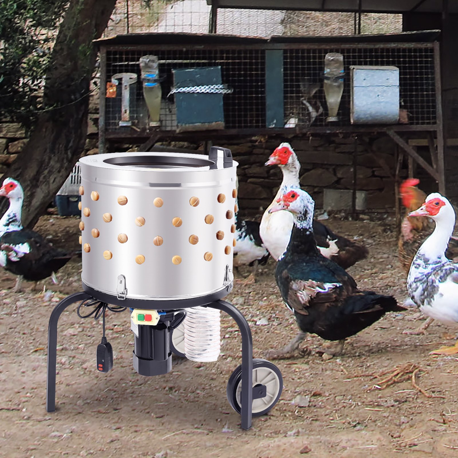 VEVOR Máquina Desplumadora de Pollos 280 rpm Desplumadora de Plumas con Tambor de Acero Inoxidable Dispositivo de Desplumado 108 Dedos Suaves Máquina Desplumadora de Aves de Alta Potencia de 500 W