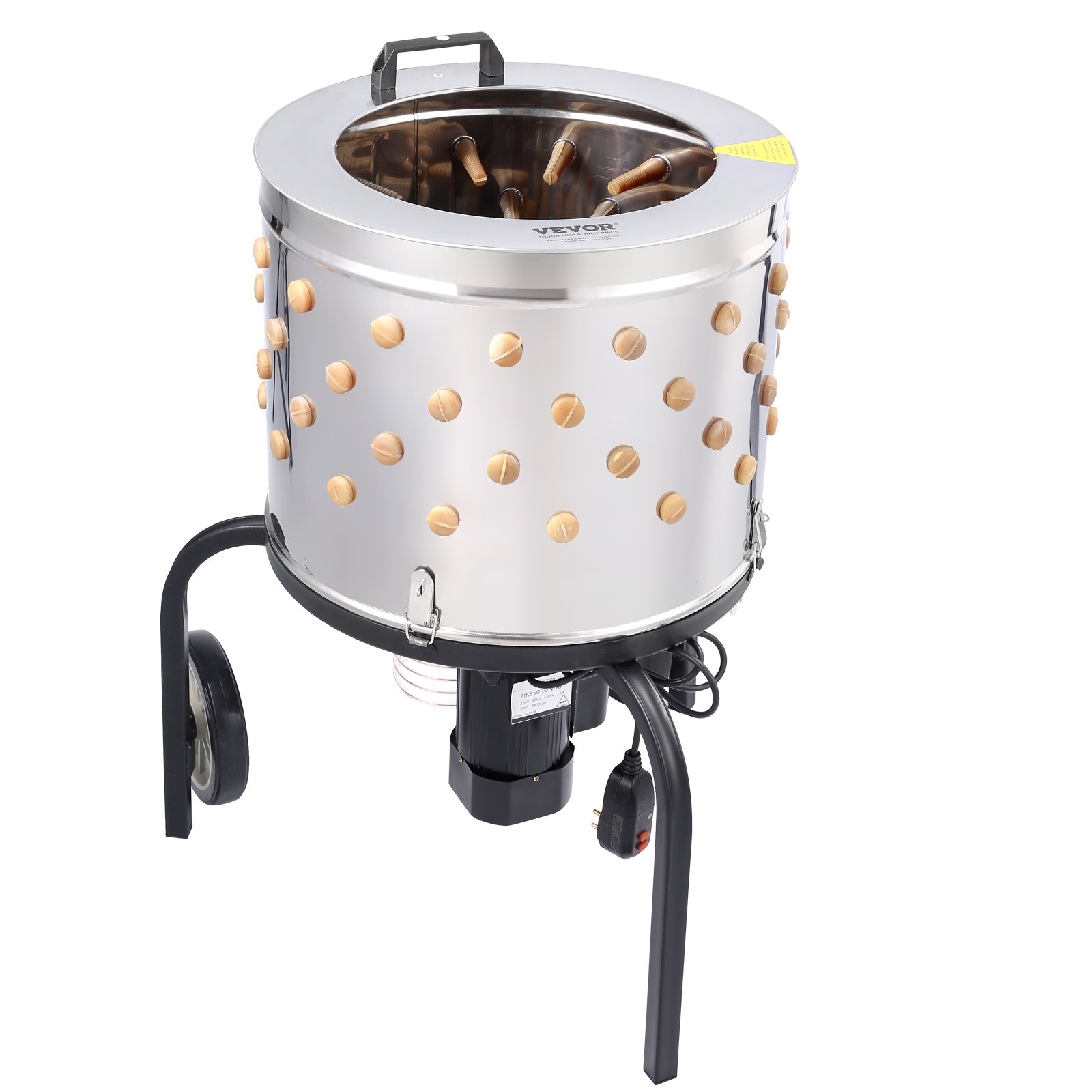 VEVOR Máquina Desplumadora de Pollos 280 rpm Desplumadora de Plumas con Tambor de Acero Inoxidable Dispositivo de Desplumado 108 Dedos Suaves Máquina Desplumadora de Aves de Alta Potencia de 500 W