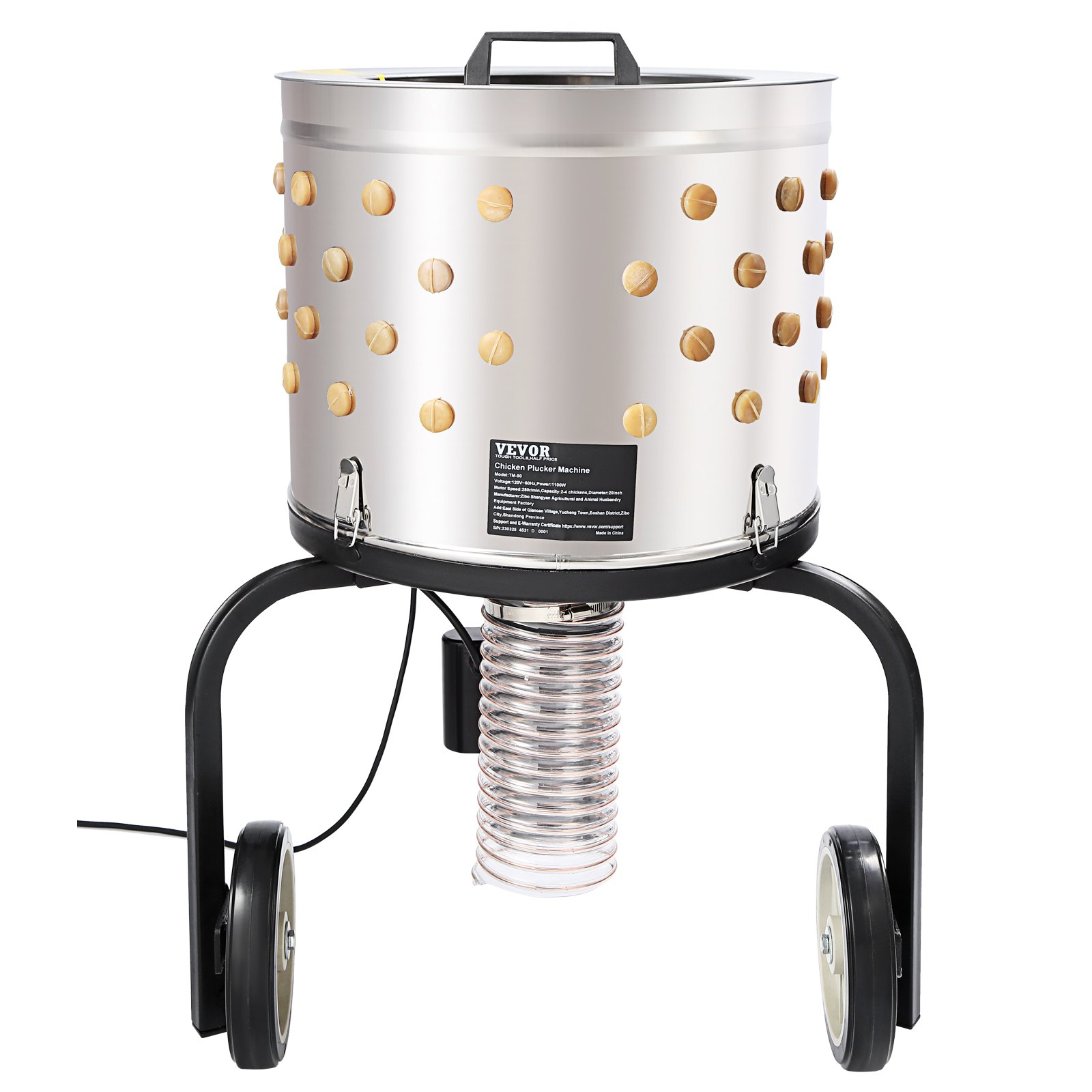 VEVOR Máquina Desplumadora de Pollos 280 rpm Desplumadora de Plumas con Tambor de Acero Inoxidable Dispositivo de Desplumado 108 Dedos Suaves Máquina Desplumadora de Aves de Alta Potencia de 500 W