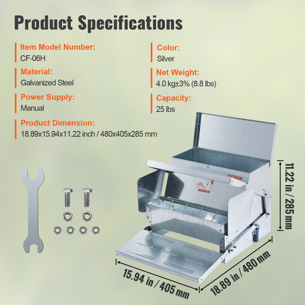 VEVOR Alimentador de Pollos de Pedal Capacidad de 11 kg Comedero Automático para Aves de Corral Alimenta 10 Pollos hasta 11 Días Acero Galvanizado con Tapa Impermeable Prevención de Ratas para Aves