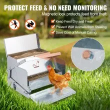 VEVOR Alimentador de Pollos de Pedal Capacidad de 11 kg Comedero Automático para Aves de Corral Alimenta 10 Pollos hasta 11 Días Acero Galvanizado con Tapa Impermeable Prevención de Ratas para Aves