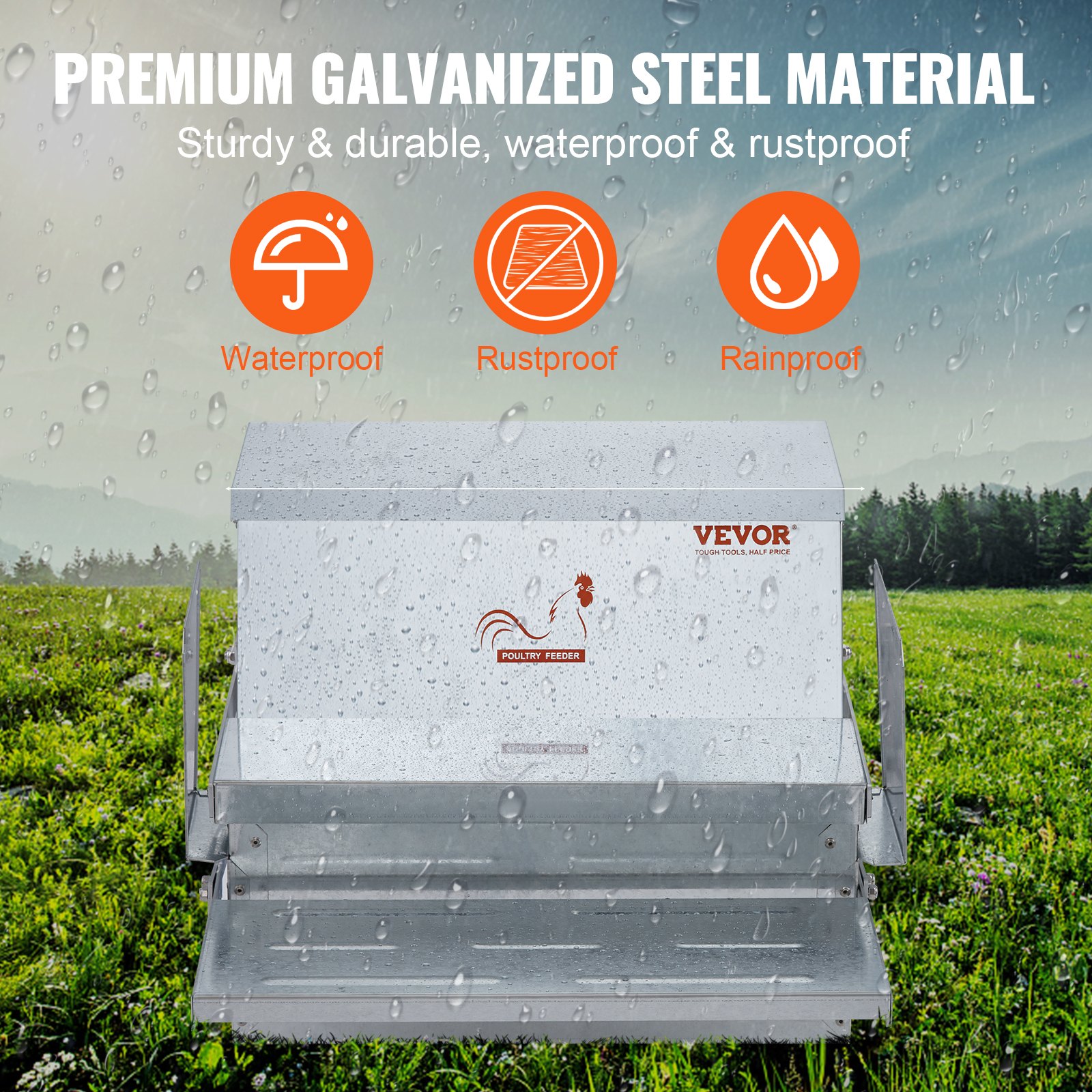 VEVOR Alimentador de Pollos de Pedal Capacidad de 11 kg Comedero Automático para Aves de Corral Alimenta 10 Pollos hasta 11 Días Acero Galvanizado con Tapa Impermeable Prevención de Ratas para Aves