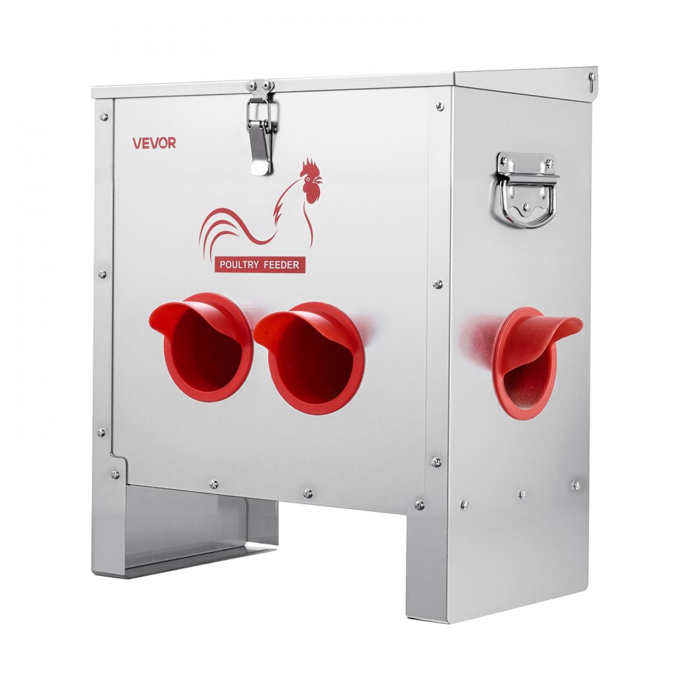 VEVOR Comedero Automático para Pollos, Capacidad de 11 kg, 6 Puertos de Alimentación, sin Desperdicio, Alimentación por Gravedad, Tapa con Cierre de Asa, Construcción Metálica, 425 x 275 x 430 mm