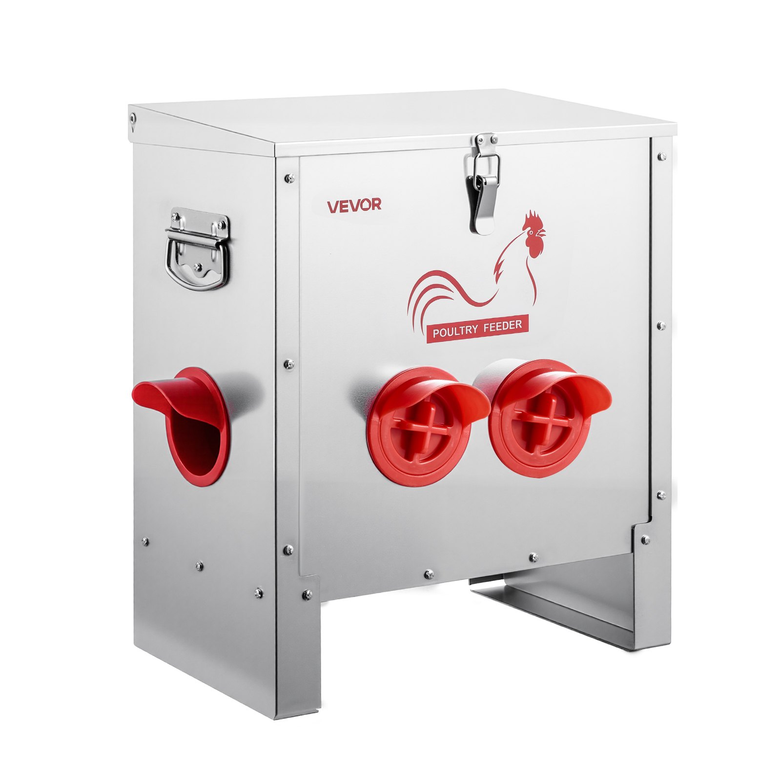 VEVOR Comedero Automático para Pollos, Capacidad de 11 kg, 6 Puertos de Alimentación, sin Desperdicio, Alimentación por Gravedad, Tapa con Cierre de Asa, Construcción Metálica, 425 x 275 x 430 mm