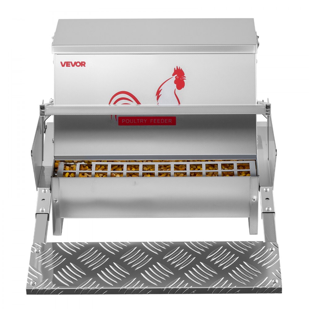VEVOR Comedero Automático para Pollos Capacidad de 11,34 kg, Resistente a la Lluvia, con Pedal y Tapa, sin Desperdicios, de Acero Galvanizado, para Exteriores, para Pollos, Gallinas, Aves de Corral