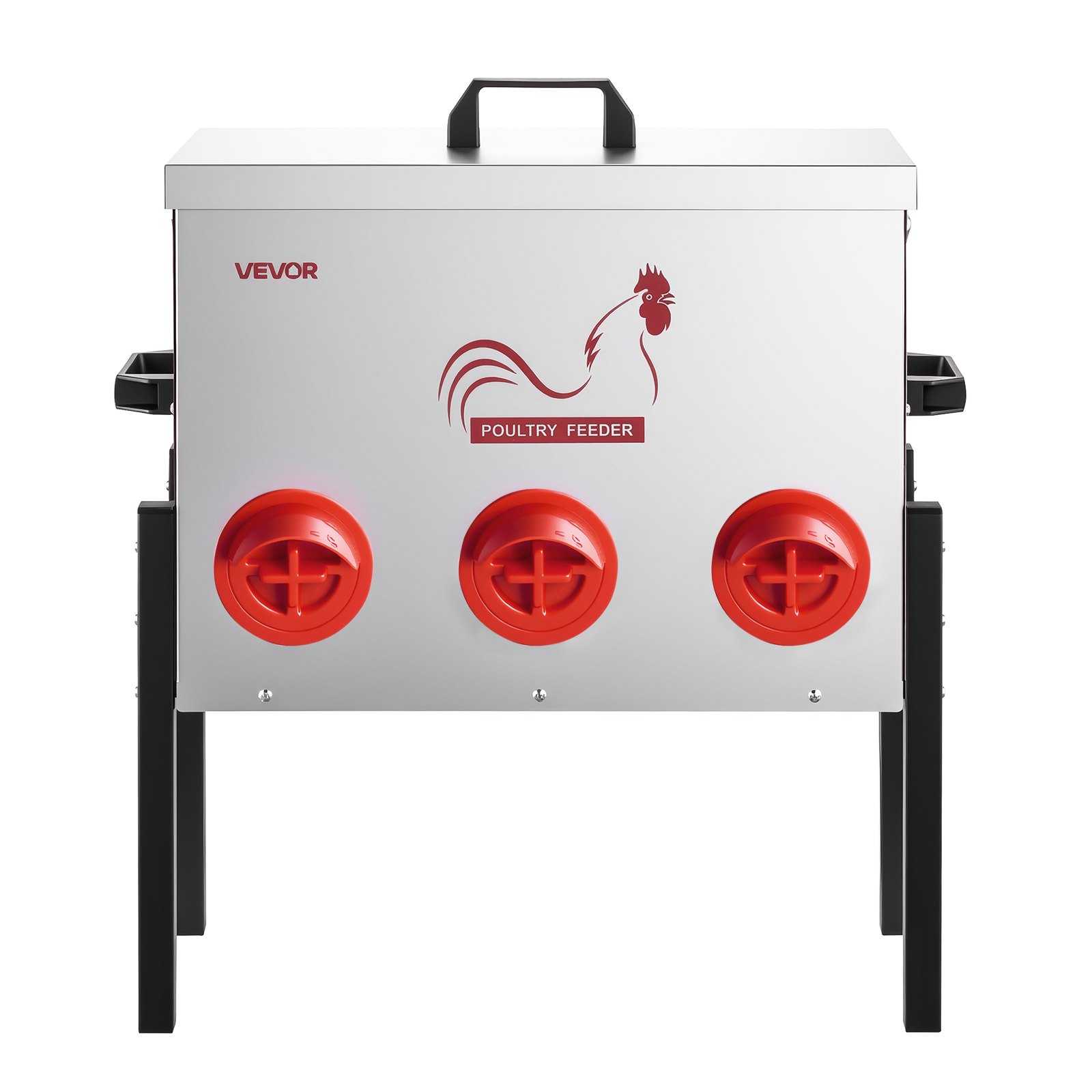 VEVOR Comedero Automático, Capacidad de 13,6 kg, 6 Puertos de Alimentación, sin Desperdicio, Alimentación por Gravedad, Altura Ajustable, Tapa con Cierre, para Pollos, Gallinas Enanas y Faisanes