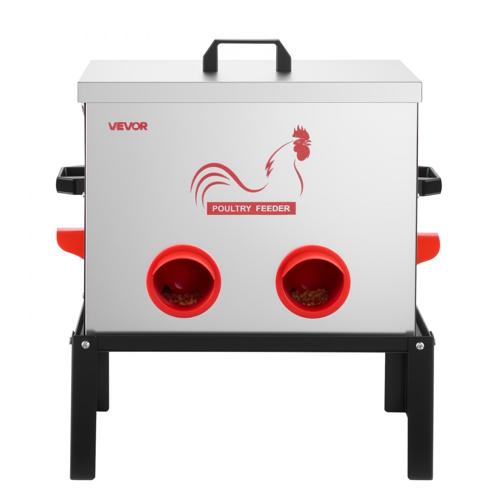 VEVOR Comedero Automático para Pollos, Capacidad de 18 kg, 6 Puertos de Alimentación, sin Desperdicio con Separador Incorporado, con Pestillo y Asa, Construcción Metálica, 462 x 315 x 505 mm