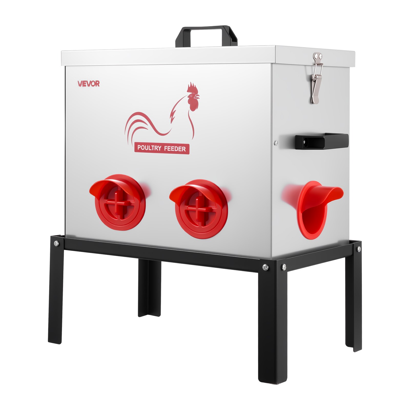VEVOR Comedero Automático para Pollos, Capacidad de 18 kg, 6 Puertos de Alimentación, sin Desperdicio con Separador Incorporado, con Pestillo y Asa, Construcción Metálica, 462 x 315 x 505 mm