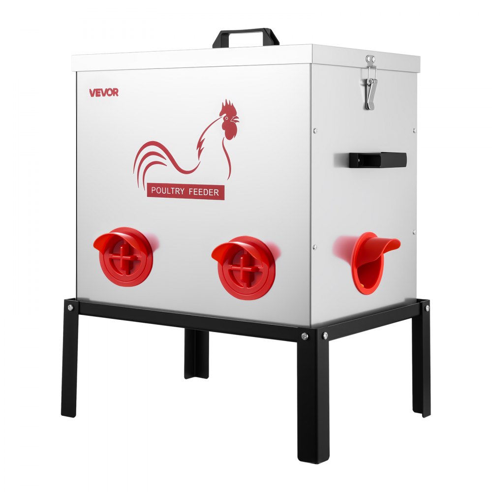 VEVOR Comedero Automático para Pollos, Capacidad de 22,7 kg, 6 Puertos de Alimentación, sin Desperdicio con Separador Incorporado, con Pestillo y Asa, Construcción Metálica, 485 x 385 x 580 mm