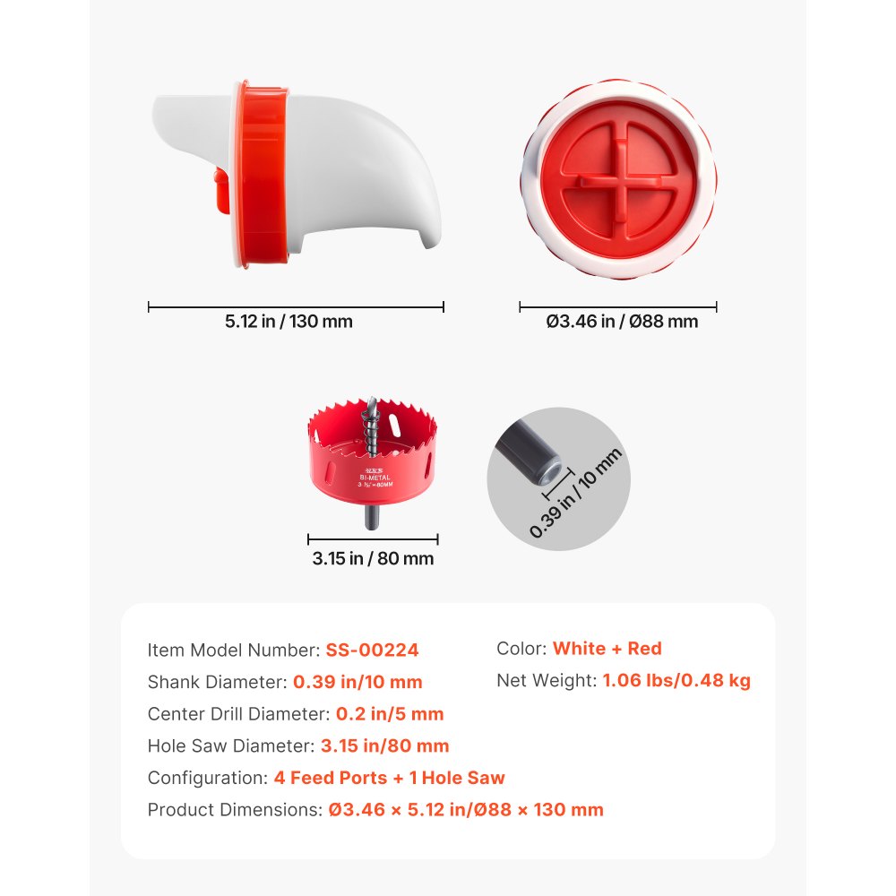 VEVOR DIY Chicken Feeder, 4 Feed Ports, Rain Proof Poultry Feeder with Cover, No Waste, Automatic Gravity Feed Kit with Sturdy Steel Hole Saw, Rubber Sealing Ring, for Buckets, Barrels, Bins, Troughs