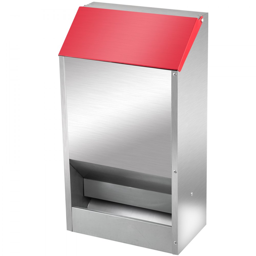 VEVOR Comedero Galvanizado para Aves de Corral 22,6 kg Comedero para Pollos sin Desperdicios 35x21x63 cm con Tapa Gallinero para Exteriores Resistente a la Intemperie Dispensador de Alimentos