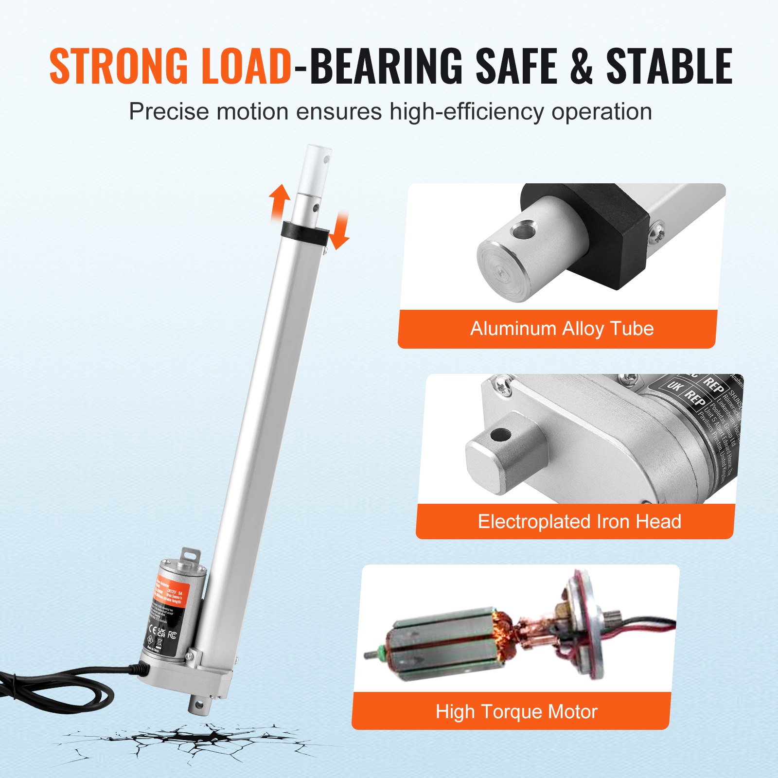 VEVOR 1500N Linear Actuator DC 12V Linear Drive IP54 Electric Linear Motor 300mm Stroke Length Noise Level ≤ 60dB Electric Door Opener 5mm/s Travel Speed Linear Technology Adjustment Drive