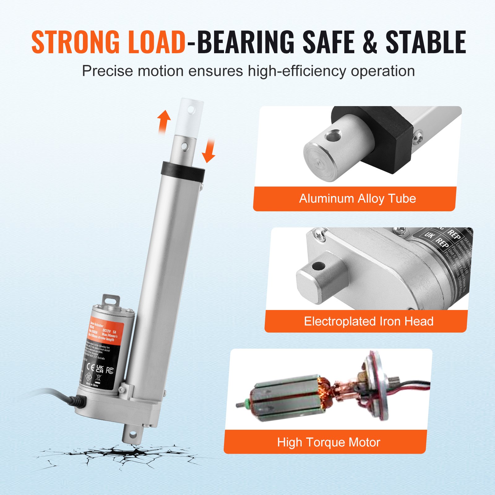 VEVOR 1500N Linear Actuator DC 12V Linear Drive IP54 Electric Linear Motor 150mm Stroke Length Noise Level ≤60dB Electric Door Opener 5mm/s Travel Speed Linear Technology Adjustment Drive