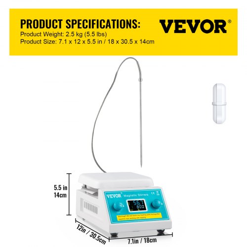 VEVOR Agitador Magnético con Placa Calefactora 2000RPM Mezcladora para Laboratorio con Pantalla Digital LED 2L 280°C Placa de Calefacción Azul 500W de Investigación Científica Estudios de Laboratorio