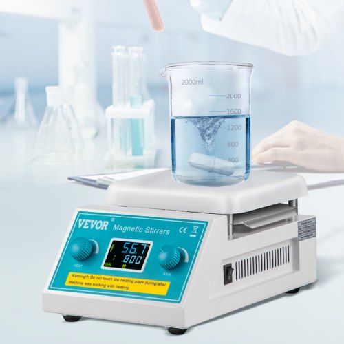 VEVOR Agitador Magnético con Placa Calefactora 2000RPM Mezcladora para Laboratorio con Pantalla Digital LED 2L 280°C Placa de Calefacción Azul 500W de Investigación Científica Estudios de Laboratorio