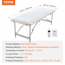 VEVOR Almohadilla Térmica para Mesa Masajes con Temporizador 1870 x 770 x 13 mm